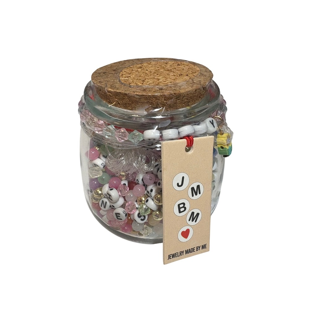 Jewelry Made By Me DIY Alphabet Bead Kit in Glass Jar with Cork Lid Multi Color